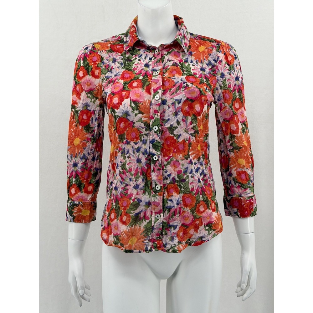 HD In Paris Anthropologie Top Womens 2 Floral Sheer Button Up 3/4 Sleeve Garden